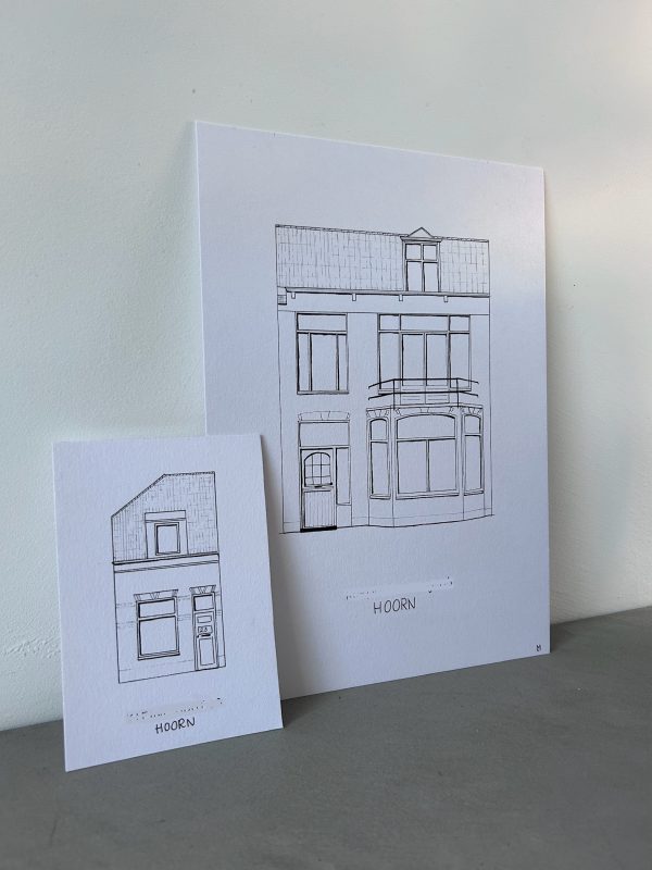 Handgetekend huisportret op duurzaam papier – Studio Kno